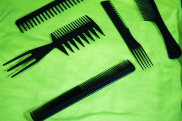 set of professional combs for hair cutting