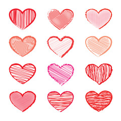 Set of hearts for Valentines day. Hand drawn hearts. Design elements for Valentines day.
