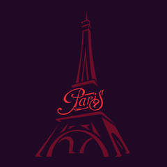 Vector image of the Eiffel Tower. Calligraphic writing of Paris.