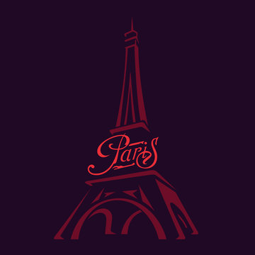 Vector image of the Eiffel Tower. Calligraphic writing of Paris.
