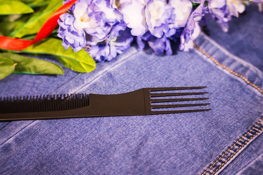 set of professional combs for hair cutting