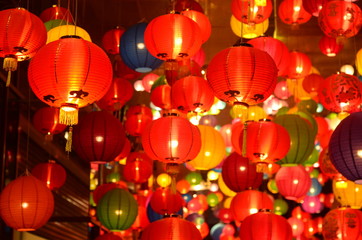 Fototapeta premium Chinese lanterns during new year festival,Chinese new year lanterns in chinatown, firecracker celebration,for background