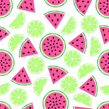 lemon watermelon pattern on white