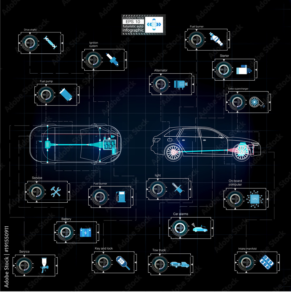 Poster futuristic user interface. hud ui. abstract virtual graphic touch user interface. cars infographic. 