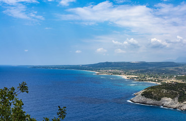 View of coastline in the Peloponnese region of Greece, from the Palaiokastro