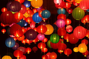 Chinese lanterns during new year festival,Chinese new year lanterns in chinatown, firecracker celebration,for background
