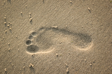 sand footprint on the beach