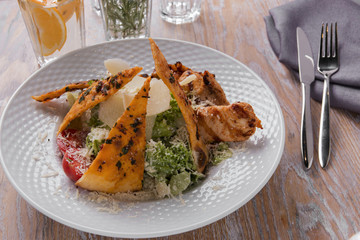 caesar salad grilled chicken fillet parmesan cheese tomato sauce