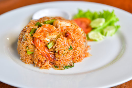 Fried rice with prawns, Thai food.