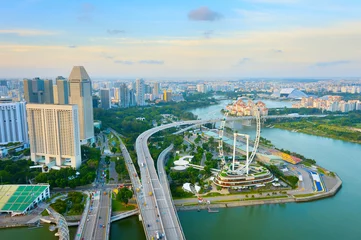 Foto op Canvas  Singapore skyline, Ferries Wheel, aerial © joyt