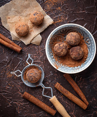Candy truffles with cocoa powder