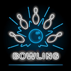 Bowling neon sigh. Vector clip art illustration.