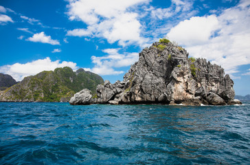 Fototapeta na wymiar Scenic landscape with mountain islands and blue lagoon El Nido at Palawan. Philippines.