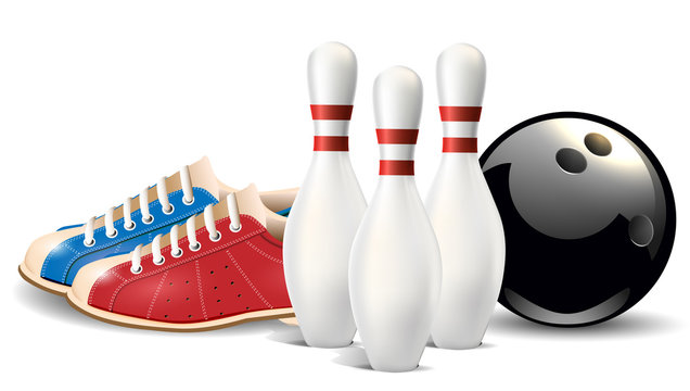 Bowling objects. Vector clip art illustration.