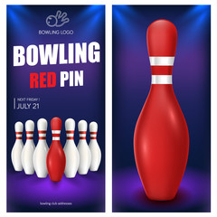 Bowling red pin flyer template. Vector clip art illustration.