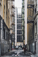 Downtown Los Angeles Alley with man walking