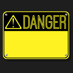 Danger Sign. Flat Sign. Print exclamation mark. Poster. Announcement about the dangers. Plate on the bolts. Vector board.