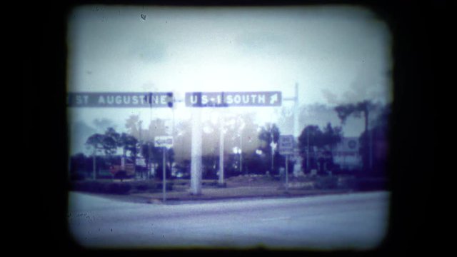 Archival footage of Florida road sign near St. Augustine