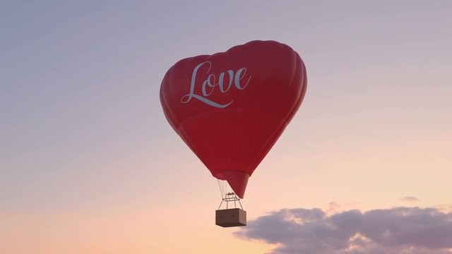 Hot air balloon in the shape of heart. Love, Valentine's Day, Romantic, Wedding or Birthday background 
