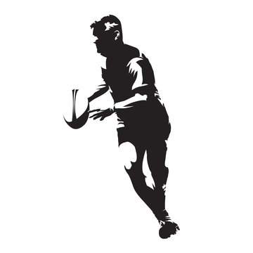 Rugby player running with ball in his hands, abstract vector silhouette