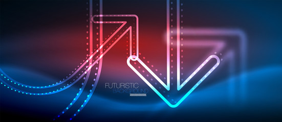 Techno neon glowing arrow background