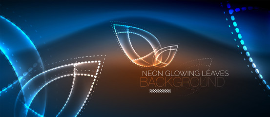 Neon leaf background, green energy concept