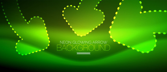 Neon techno arrow, digital abstract background