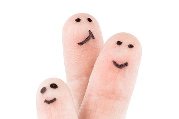 Happy finger art family group on white background