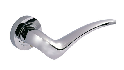 Door handle of silver on a white background side view