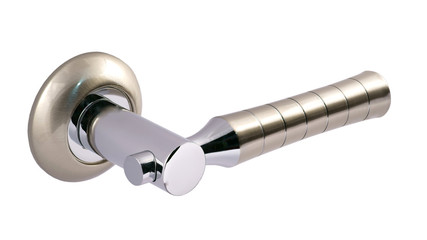 Door handle of silver on a white background side view