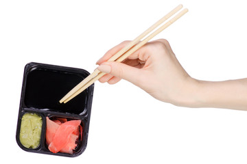 Sticks for sushi soy sauce ginger wasabi