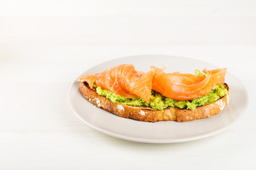 Healthy Breakfast with Wholemeal Bread Toast, smashed Avocado, a