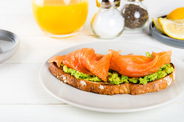 Healthy Breakfast with Wholemeal Bread Toast, smashed Avocado, a