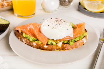  Wholemeal Bread Toast, smashed Avocado, Salmon and Poached Egg