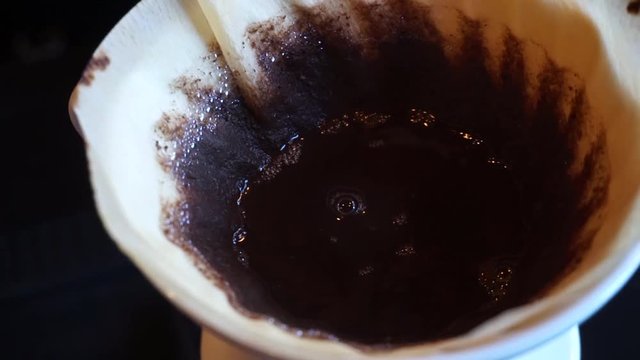 Close up of second pour over V60 alternative coffee brew style