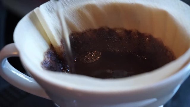 Close up of second pour over V60 alternative coffee brew style