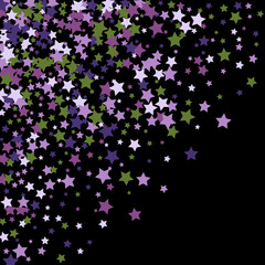 Fototapeta na wymiar Colorful Stars Confetti, Mystery Sparkling Vector Background. Trendy Glowing Magic Glitter, Lights. Festive Falling Colorful Stars Confetti for Ads, Posters. 