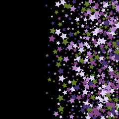 Colorful Stars Confetti, Mystery Sparkling Vector Background. Trendy Glowing Magic Glitter, Lights. Festive Falling Colorful Stars Confetti for Ads, Posters. 