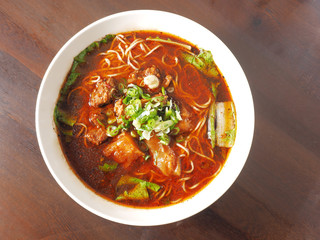 Spicy beef noodle soup - a popular food in Taiwan 