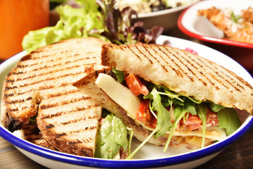 Beef panini with cheese  and  sesame leaves