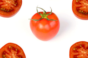 Fresh red tomato in white background.