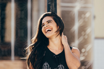 Portrait happy smiling woman outdoors