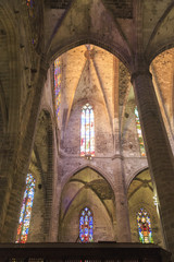 Europe, Spain, Balearic Islands, Mallorca. Palma.  The Cathedral of Santa Maria of Palma, referred to as La Seu. A Gothic Roman Catholic cathedral.