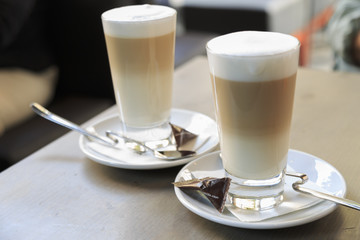 Europe, Spain, Balearic Islands, Mallorca. Palma. Cafe, Cappuccinos.