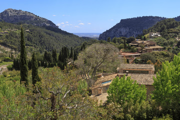 Fototapeta na wymiar Europe, Spain, Balearic Islands, Mallorca, Valldemossa. The Royal Carthusian Monastery, Real Cartuja. View from grounds.