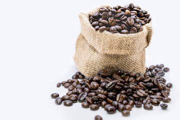 Coffee beans in a sack.
