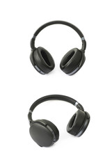 Fototapeta na wymiar Black portable headphones isolated