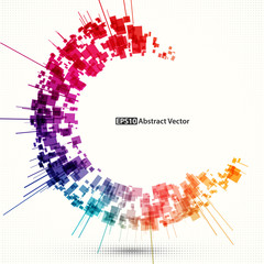 Abstract vector background element. Multicolored rectangle shapes arranged around center point.