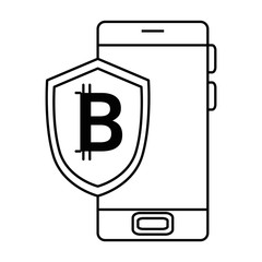 smartphone with bitcoin shield vector illustration design