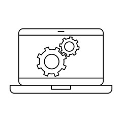 laptop computer with gears vector illustration design